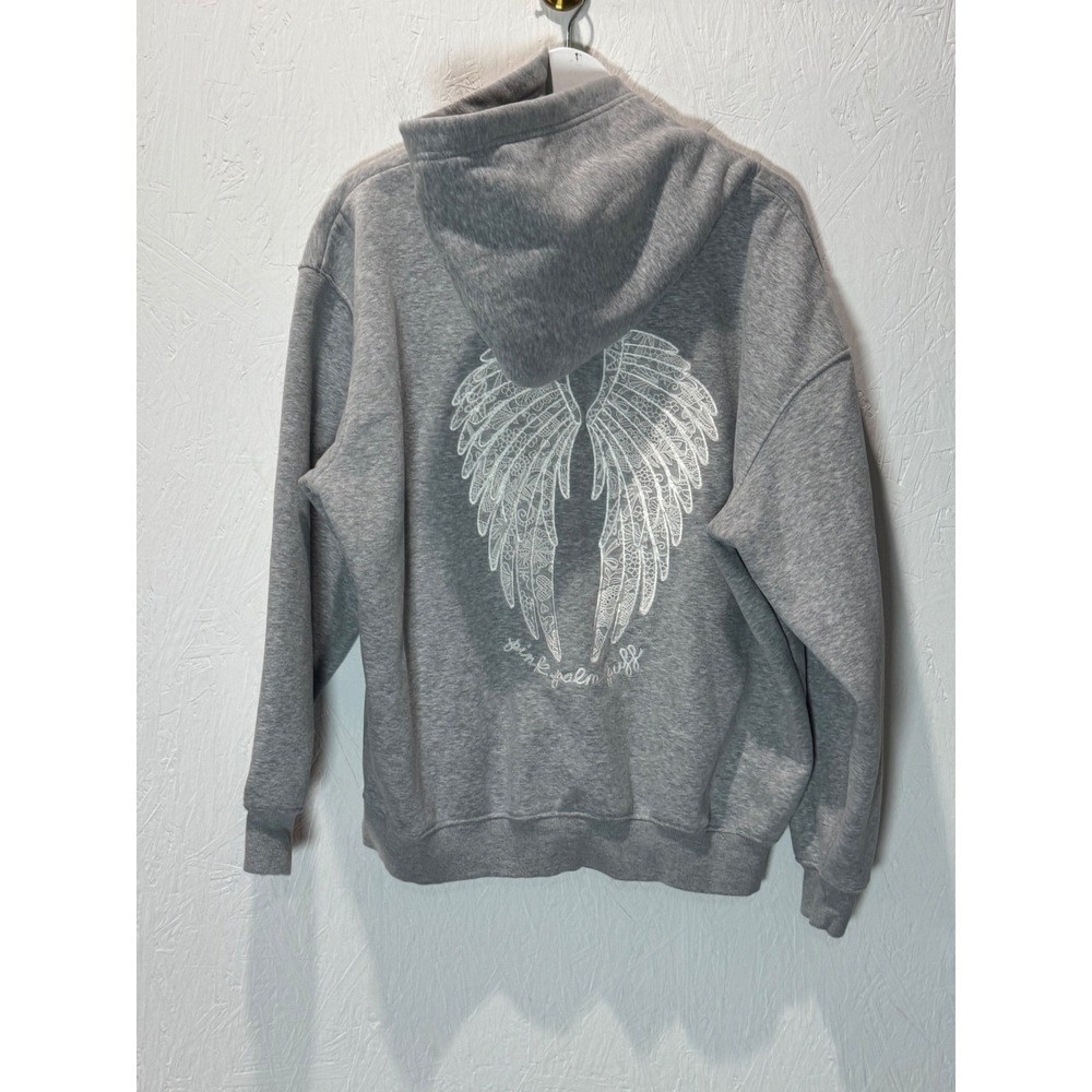 Pink Palm Puff Lacy Hoodie Sky Grey Large Angel Wings Embroidered Oversized - Picture 6 of 10